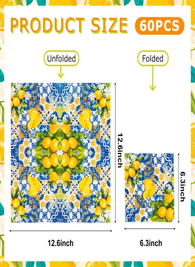 LSLYHTC 60Pcs Lemons Paper Napkins Blue Yellow Disposable Napkin Decorative Dinner and Luncheon Napkins Cocktail Napkin for Wedding Party Supplies and Table Decor - Image 2